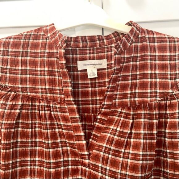 Treasure & Bond Red Plaid V-neck Long Sleeve Blouse Size Small - Picture 3 of 9